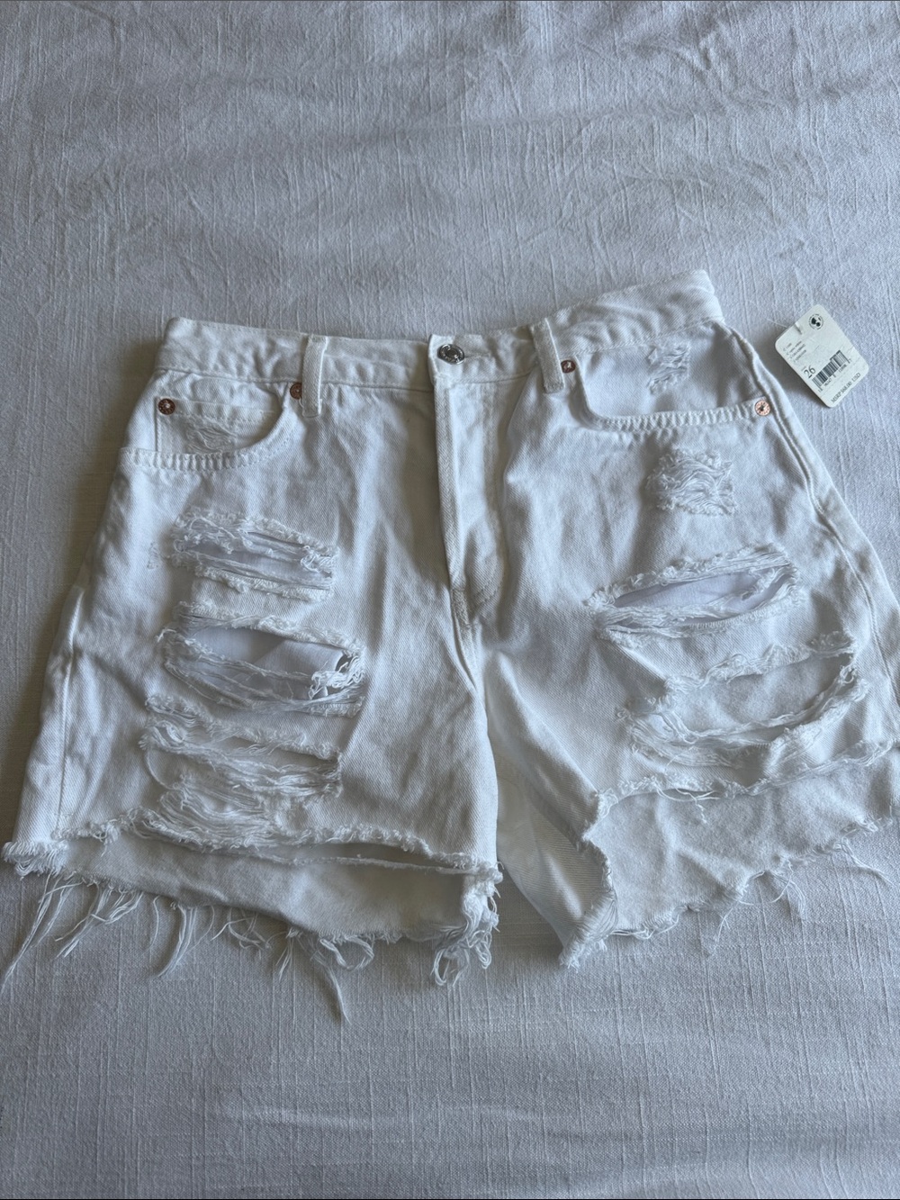 NWT Free People White Distressed High-Waist Denim Shorts